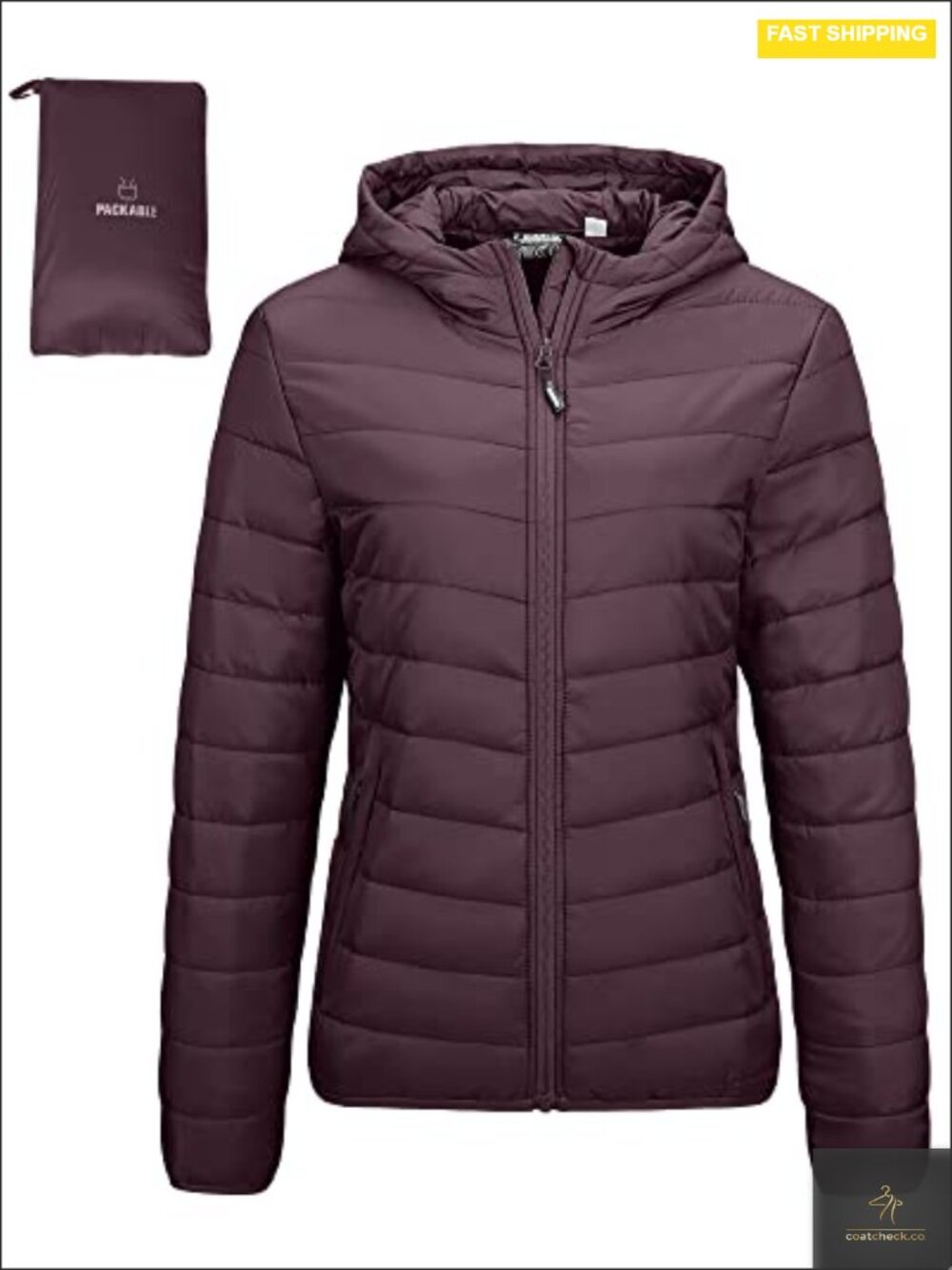 Women's Packable Lightweight Full-Zip Puffer Jacket Hooded Winter Coat Nylon